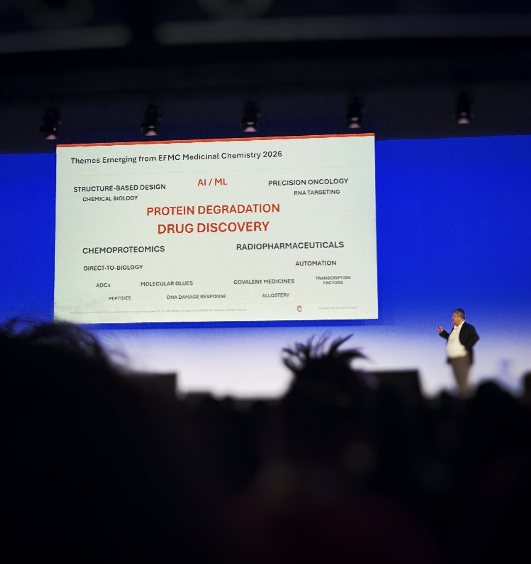Dr. Muneto Mogi delivering the keynote at EFMC-ISMC 2026 in Basel, presenting emerging themes in medicinal chemistry and drug discovery